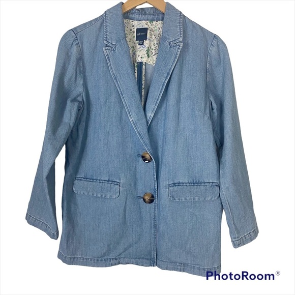 J. JILL Denim Cotton Linen 2-Button Blazer Shacket Jacket XS Contrast cuffs - Picture 2 of 14